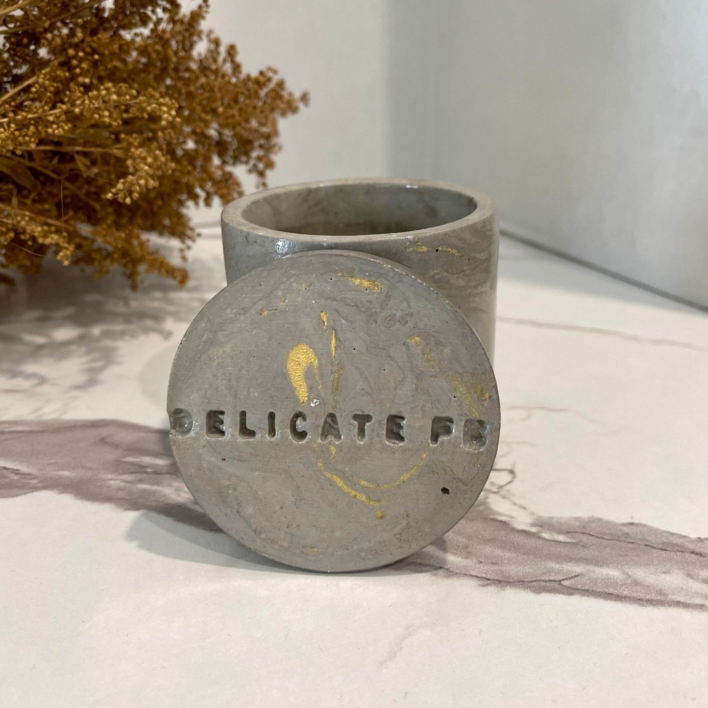 Concrete Candle with Customizable Lid.